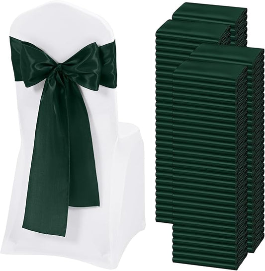 120 PCS Emerald Green Satin Chair Sashes, Ties Bows Designed Chairs Decorative, Chair Cover Sashes for Thanksgiving Wedding Christmas Banquet Party Home Kitchen Decoration (7 x 108 inch)