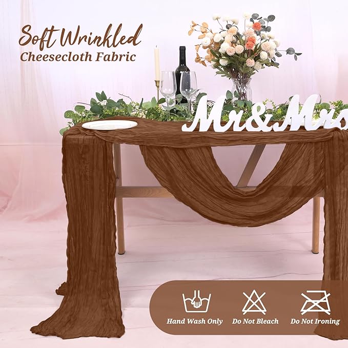 18 Pack Cheesecloth Table Runner Brown 10Ft Rustic Boho Gauze Table Runner Romantic Long Sheer Fabric Cheesecloth Table Runner for Wedding Festival Birthday Anniversary Dinner Outdoor Events