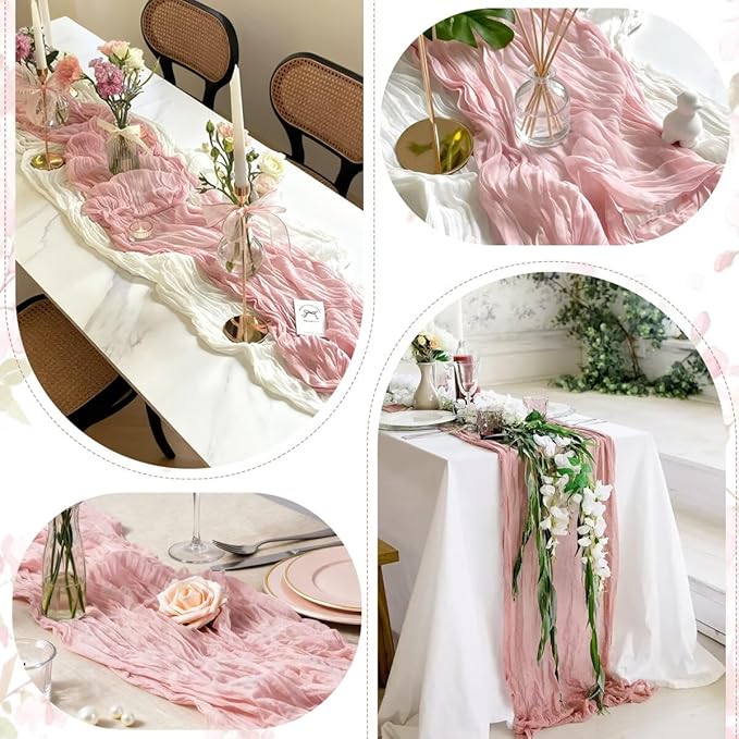 6 Pack Dusty Pink Cheesecloth Table Runner 35"×120" Gauze Fabric Table Runner Rustic Sheer Runner for Wedding Birthday Baby Shower Party Table Decoration Dusty Pink 6 Pack