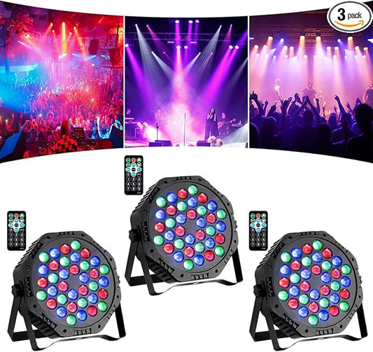36LED Par Lights DJ Stage Light Corded RGB with Sound Activated Control Uplighting for Wedding Party Club Christmas Stage Lighting Apparatus, 3-Packs(DJ - Light)