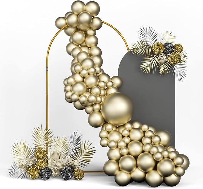1 Sets Portable Metal Wedding Balloon Arch Stand(6FT), Backdrop Arch Stand for Baby Shower, Birthday, Parties, Anniversaries, Halloween, Christmas (Gold-6FT)