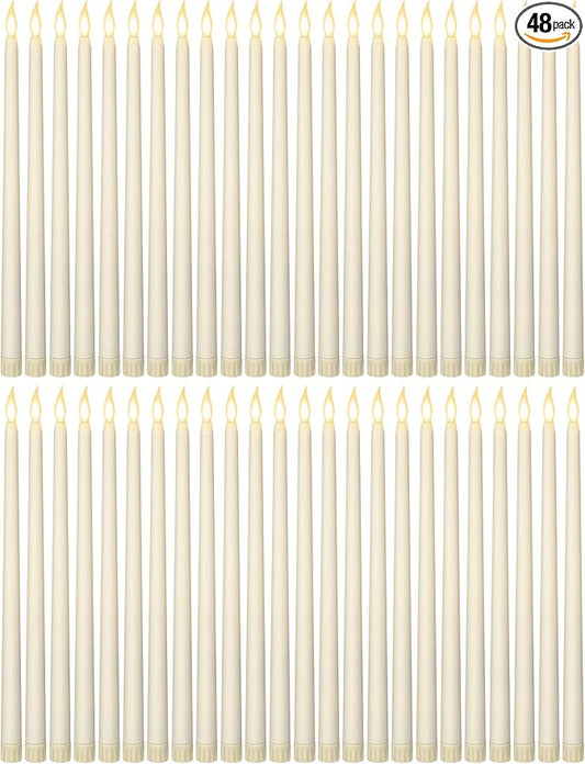 Funtery 48 Pcs Flameless LED Taper Candles Battery Operated Candles Bulk Realistic LED Candlesticks Flickering for Wedding Church Party Home Decor(Ivory,11 Inch,Classic Style)