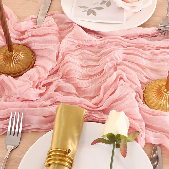 8 Pack Peach Pink Cheesecloth Table Runner 120 Inch 10FT Gauze Cheese Cloth for Baby Shower, Valentine's Day, Wedding Decoration, Birthday Party