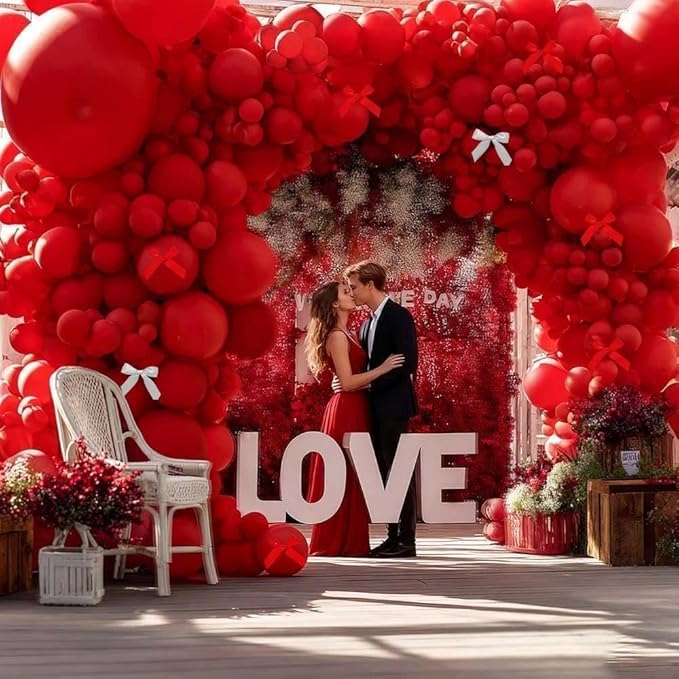 Double Stuffed Red Balloon with Bow, Matte Ruby Red Latex Balloon Arch Garland Kit in Different Sizes 5/12/18 in for Birthday Wedding Baby Shower Mothers Anniversary Bridal Shower Party Decorations