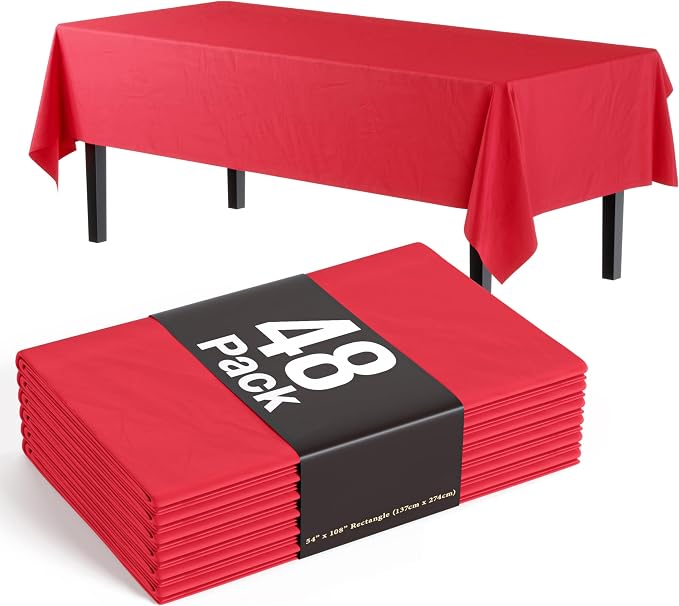 Exquisite Red Tablecloths for Rectangle Tables 48 Pack Plastic Table Cloth Disposable 54" X 108" Red Table Cloths Rectangle Tablecloth Plastic Tablecloths Rectangular Party Supplies