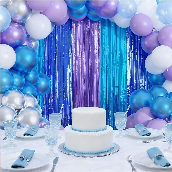 Blue Purple Balloon Garland Arch Kit Birthday Party Decorations, Music Themed Foil Fringe Curtains Backdrop Tinsel Streamer Photo Booth Props for Christmas Winter Wonderland Party Decor Supplies