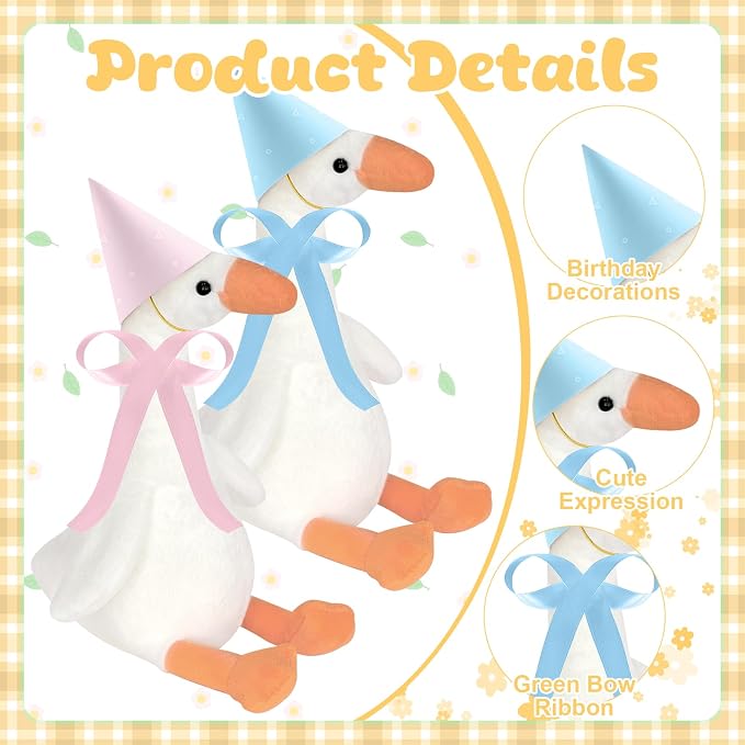 42 Pcs Adopt a Silly Goose Party Favor Include 12 Silly Goose Stuffed Animal 12 Mini Hat 12 Adoption Card 1 Adoption Sign 4 Ribbon 1 Fence for One Silly Goose Baby Shower Party 1st Birthday Decoration