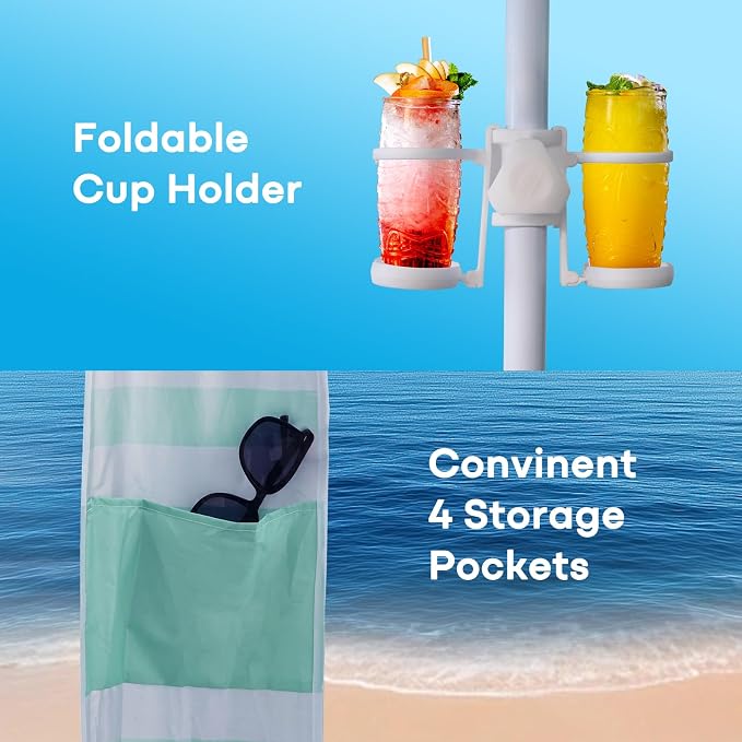 Gorich Beach Cabana with UPF50+ UV Protection, 8x8 FT/10x10 FT Beach Canopy Tent with Side Wall, Easy Setup, Windproof Portable Sun Shelter Shade for Family