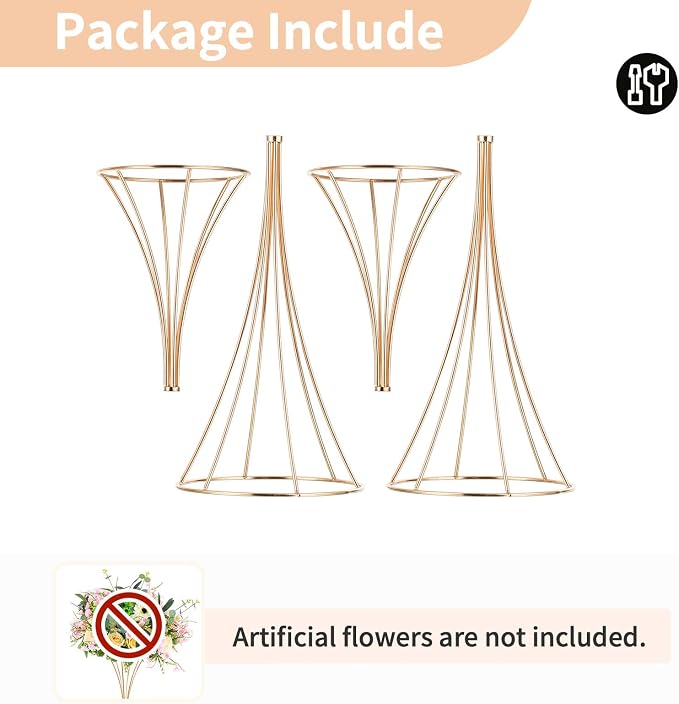 NUPTIO 2 Pcs Trumpet Vases for Centerpieces 26in Tall Gold Vase, Wedding Centerpieces for Tables, Artificial Arrangement Flower Stand for Anniversary Party Birthday Event Aisle Home Reception Decor