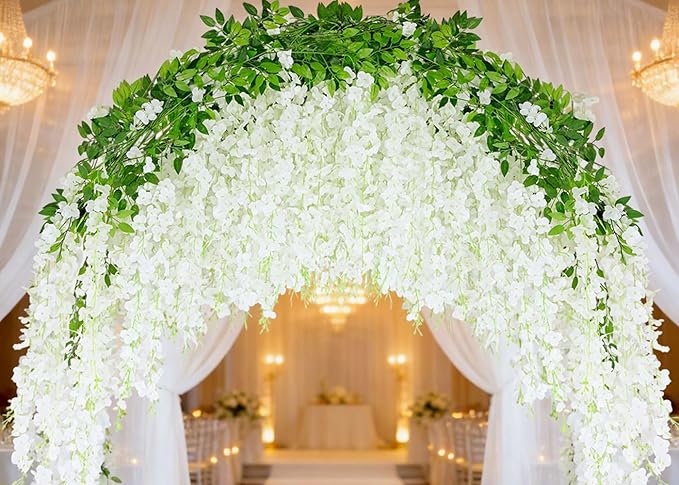 200 Pack White Wisteria Hanging Flowers,Fake Hanging Wisteria Flowers Garland for Decoration (3.6 Ft/Pcs)