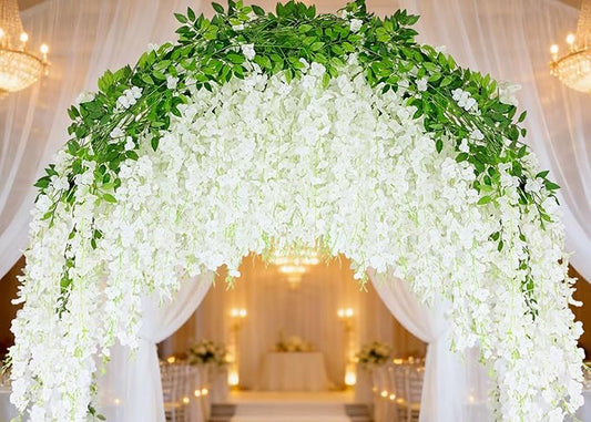 100Pcs Wisteria Hanging Flowers,3.6 Feet/Piece White Hanging Flowers Fake Wisteria Flowers Silk Artificial Garland for Decoration Wedding Party Arch Ceremony Garden Home Backdrop Decor