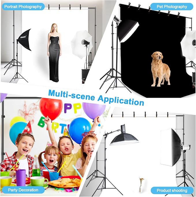 EMART 7 x 10 ft Backdrop Support System, Professional Photography Lighting Kit, 6.5 * 10ft Black/White Backdrop, Photography Backgrounds System for Studio, Portrait and Video Shooting