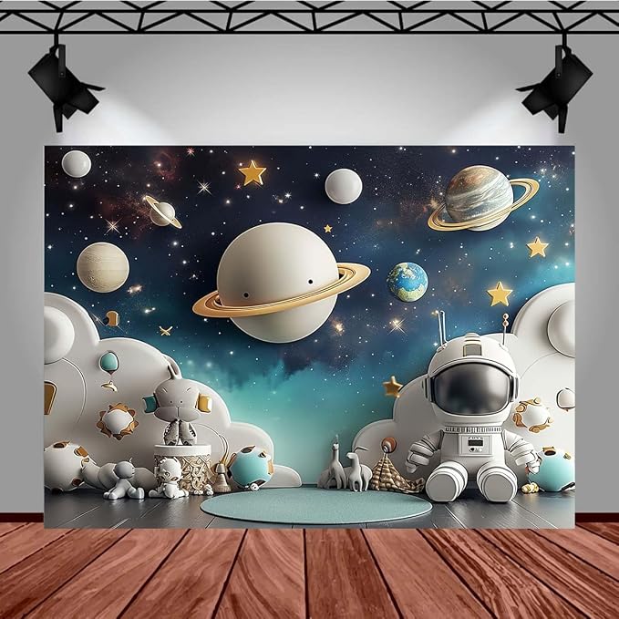 Outer Space Universe Astronaut Birthday Party Decor Backdrop Boy 1st Birthday Balloons Party Photography Background Boy Girl Baby Shower Background Studio Props (7x5feet)