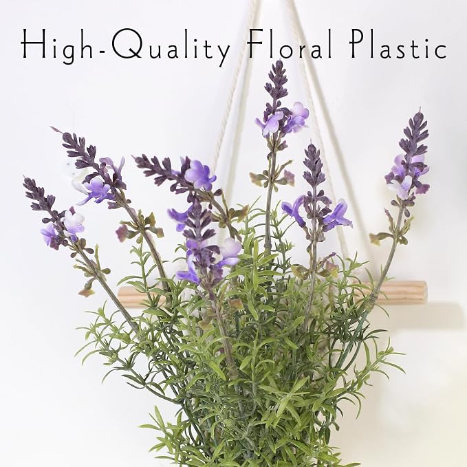 Macrame Wall Hanging Plant with Artificial Lavender, Boho Indoor Wall Decor, 2 Pack