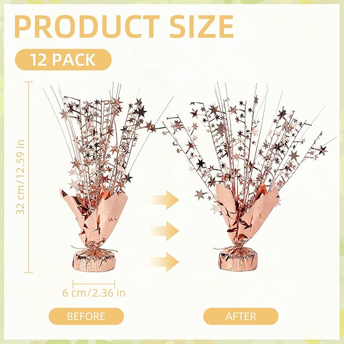 12 Pack Rose Gold Metallic Foil Spray Centerpiece Star Table Decoration Burst Table Centerpieces for Birthday New Year Wedding Anniversary Graduation Party Supply (Rose Gold)
