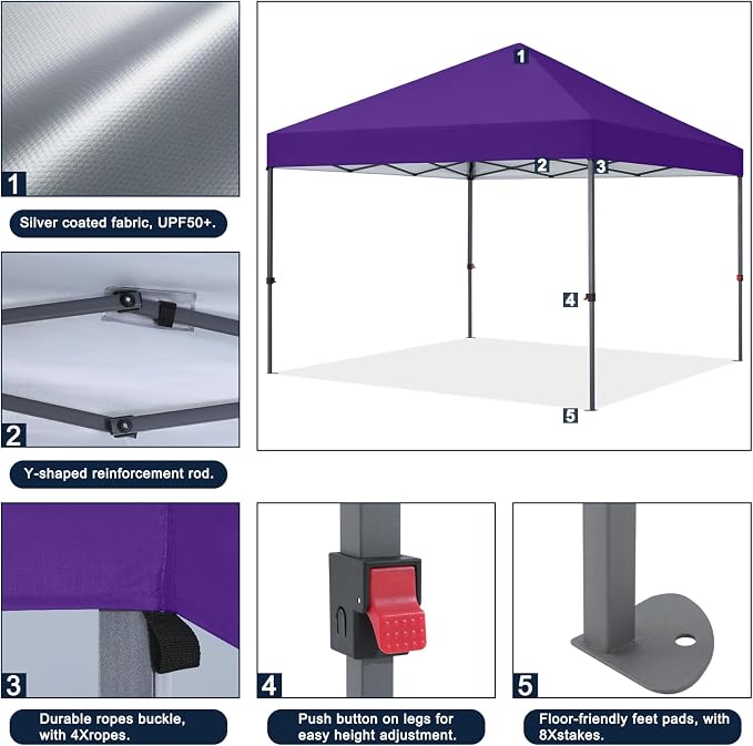 COOSHADE Durable Easy Pop Up Canopy Tent 10x10Ft, Purple