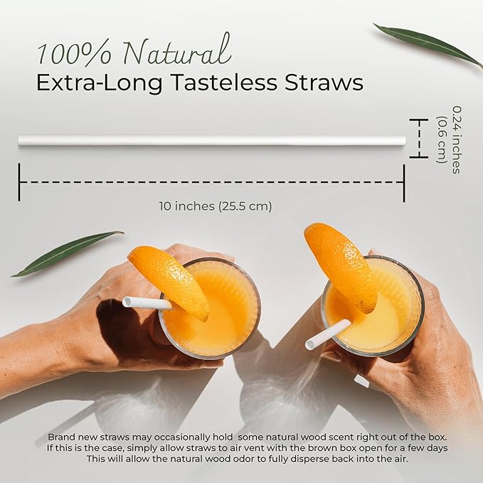 EcoPreps 10” Biodegradable Bamboo Fiber Straws, Extra-Long Straw | 100 Count, 100% Compostable, Plastic-Free, Eco-Friendly Drinking Straw | Plant Fiber, Party Jumbo Disposable Straws, 10 Inches Tall