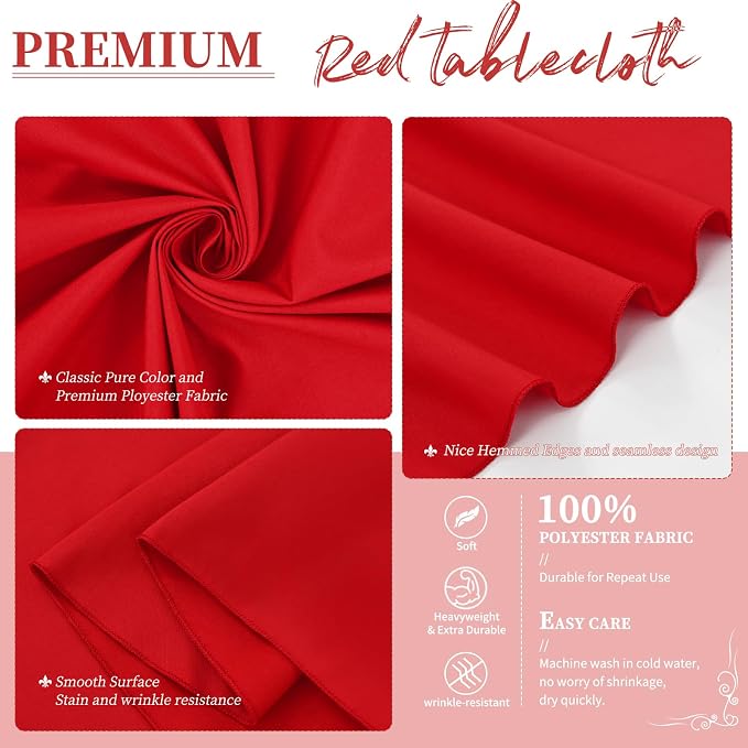 YMHPRIDE 6 Pack Round Tablecloth Red Table Cloth, 120 Inch Polyester Round Table Cloth,Red TableCloths Round Washable Fabric Table Covers for Wedding,Party,Dining,Banquet