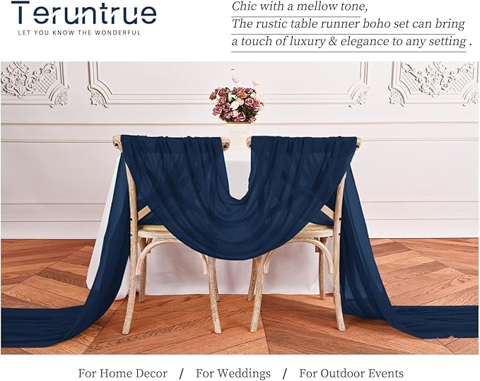Teruntrue 24 Packs Navy Blue Cheesecloth Table Runner,10ft Rustic Gauze Boho Wedding Table Runner Decoration, Wedding Table Decor Sheer Table Runner for Wedding Party Bridal Shower Table