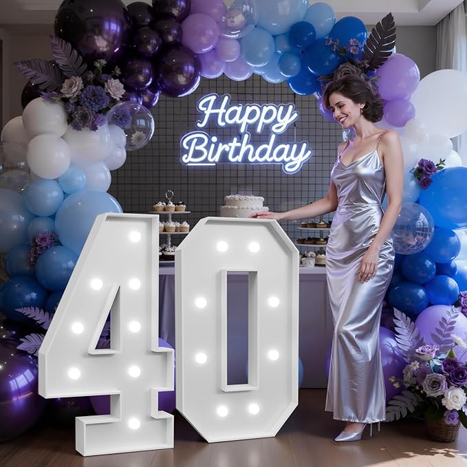 3FT Marquee Numbers 40 with Lights, Large Light Up Numbers Sign for 40th Birthday Party Decorations, Anniversary Celebration Backdrop Decor for Women and Men