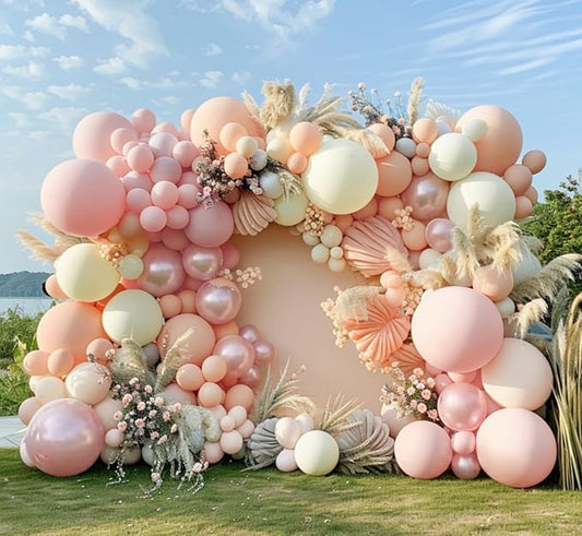 Pastel Pink White Balloon Arch Double Stuffed Light Pink Blush Ivory Beige Balloon Garland Kit Peach Cream Balloons for Mom Women Birthday Baby Shower Wedding Valentine Engagement Party Decor