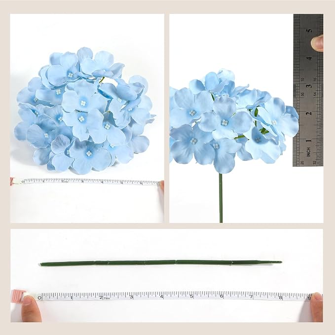 Auihiay 404PCS Hydrangea Artificial Flowers, Silk Artificial Flowers Heads with Stems, Blue Lifelike Faux Flowers for Wedding Centerpieces, Arch and Background, Party, Home, Baby Shower Decor