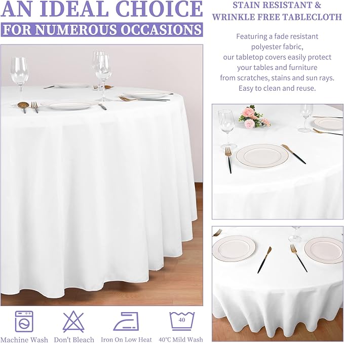 4 Pack White Round Tablecloth 90 Inch Washable Polyester Tablecloths for Round Tables Stain Resistant and Wrinkle Table Cloth Decorative Fabric Table Cover for Dining Wedding Party Banquet Buffet