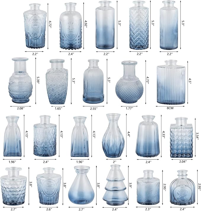 RUCKAE Glass Bud Vases Mini Flower Vase Small Vintage Vases for Centerpiece Table Wedding Decorations Home Decor Party(Gradient Blue 22 Pack)