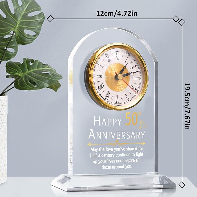 OkiyiD 50th Anniversary Wedding Gift, Anniversary Quartz Clock, Desk Table Clock, 50 Years of Marriage, Golden Wedding for Couple, Parents, Grandparents (50th Anniversary)