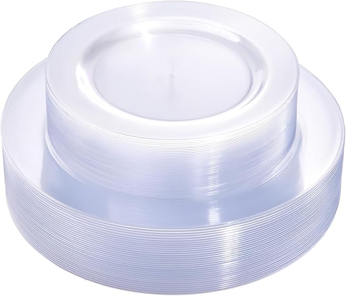 FLOWERCAT 60PCS Clear Plastic Plates - Disposable Clear Plates Heavy Duty for Summer Party/Wedding/Birthday- Include 30PCS 10.25inch Dinner Plates and 30PCS 7.5inch Dessert/Salad Plates