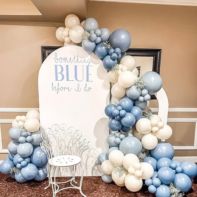 Dusty Blue and White Balloon Arch, Slate Blue Pearl White Ivory Balloon Garland, Different Sizes 18/12/10/5 Inch for Baby Shower Gender Reveal Bridal Shower Wedding Birthday Party Decorations