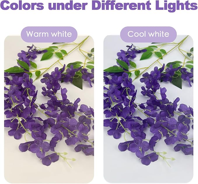 BIRDDIE 24 Pcs of Artificial Wisteria Hanging Flowers, 3.75 Feet Fake Wisteria Flower Strings for Backdrop, Wedding, Ceremony,Garden and Home Wall Decoration (Dark Purple)