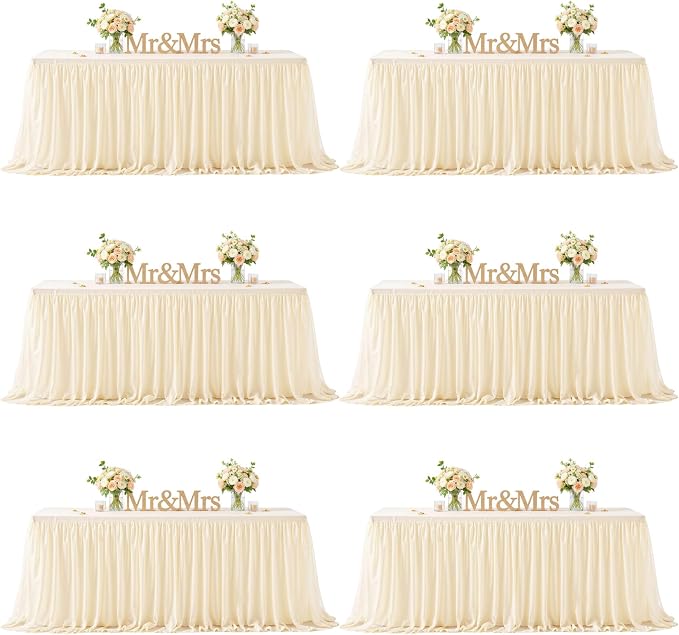 HB HBB MAGIC Champagne Table Cloth Spandex Table Covers 6ft Fitted Tulle Tablecloth Rectangular Desk Skirt Stretch Table Cloths Covers Party Banquet Birthday Baby Shower Wedding Table Cloth, 6 Pack
