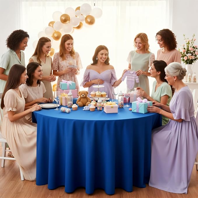 8 Pack Royal Blue Round Tablecloth 120 Inch Wrinkle Resistant Blue Table Cloth Reusable and Washable Polyester Fabric for Buffet Wedding Party and Banquet