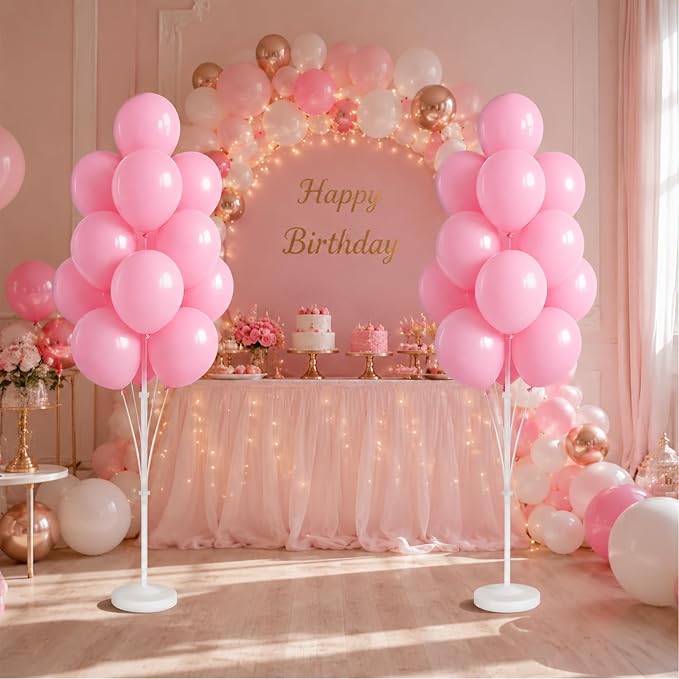 Balloon Column Kit for Floor- Set of 2,Balloon Columns with Stand, Base and Pole,Balloon Tower Backdrop Decoration for Wedding, Baby Shower, Birthday Party, or Bachelorette Parties (Light Pink)