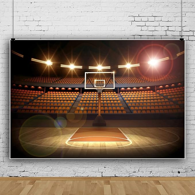 15x10ft Basketball Court Photography Backdrop Spotlight Sports Indoor Stadium Match Arena Game Background Boy Man Youngsters Artistic Portrait Photo Shoot Studio Video Props Vinyl Wallpaper