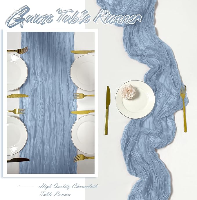 30 Pack Dusty Blue Cheesecloth Table Runner 17 x 108 inch Cheese Cloth Table Runners 9ft Blue Table Runner Rustic Romantic Sheer Gauze Runner for Wedding Party Baby Shower Table Decoration
