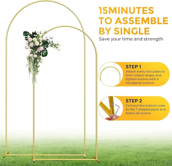 Metal Arch Backdrop Stand, 7.2FT+6FT Wedding Arch Frame, Balloon Arch Backdrop Stand Set of 2, Gold Wedding Arch Backdrop Stand for Wedding Birthday Party Baby Shower Graduation Ceremony Decor