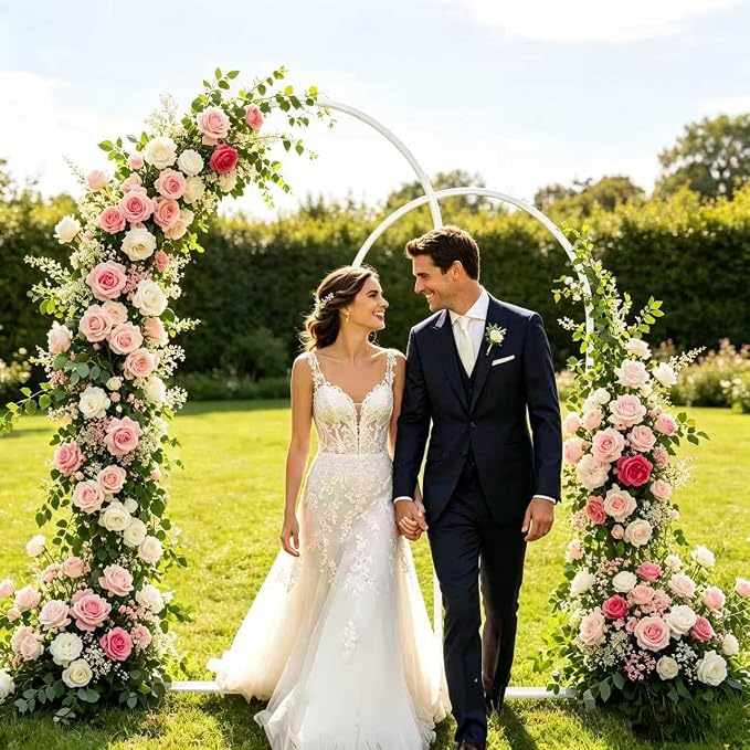 Arch Backdrop Stand Set of 2 (7.2FT,6FT), White Metal Arch Stand for Wedding Ceremony, Birthday Party, Baby Shower, Graduation, Floral Balloon Decoration