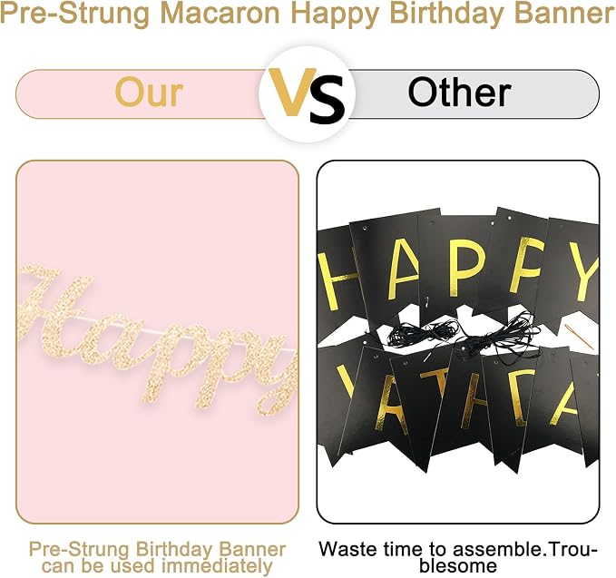 Champagne-Gold Pink Birthday Decorations for Women Girls,Pre-Strung Happy Birthday Banner,Boho Peach Paper Lanterns Tissue Pom Poms Fan,Cream White Balloons,Girl Woman Party Backdrop Supplies