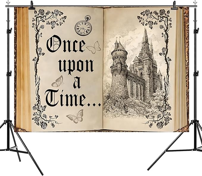 7x5ft Once Upon a Time Backdrop Fairy Tale Books Castle Princess Photography Background Once Upon a Time Birthday Baby Shower Decoration Storybook Wedding Party Banner