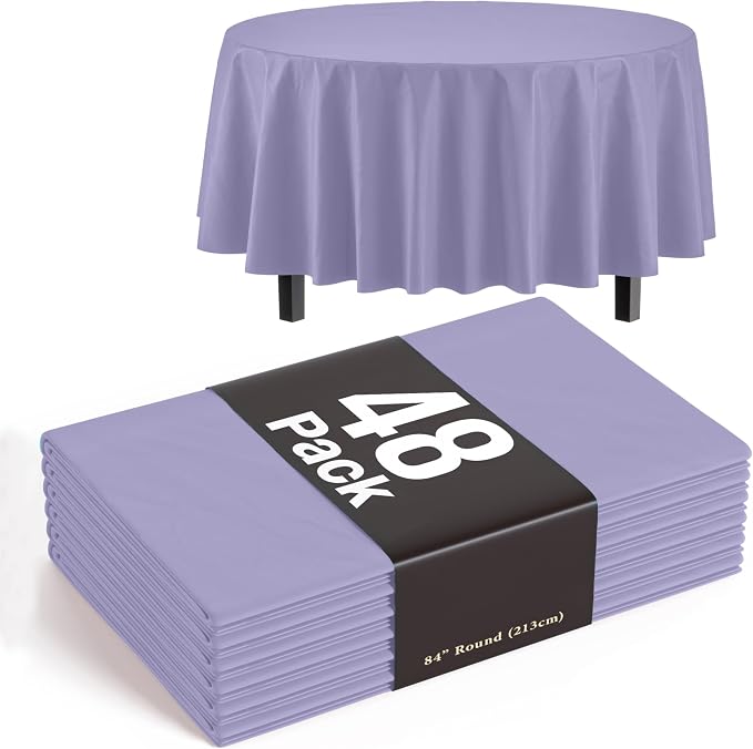 Exquisite Lavender Round Tablecloths Plastic Table Cloth Disposable 48 Pack 84" Inch Round Table Cloth Disposable Lavender Tablecloths Plastic Tablecloth Indoor/Outdoor Tablecloth Party Supplies