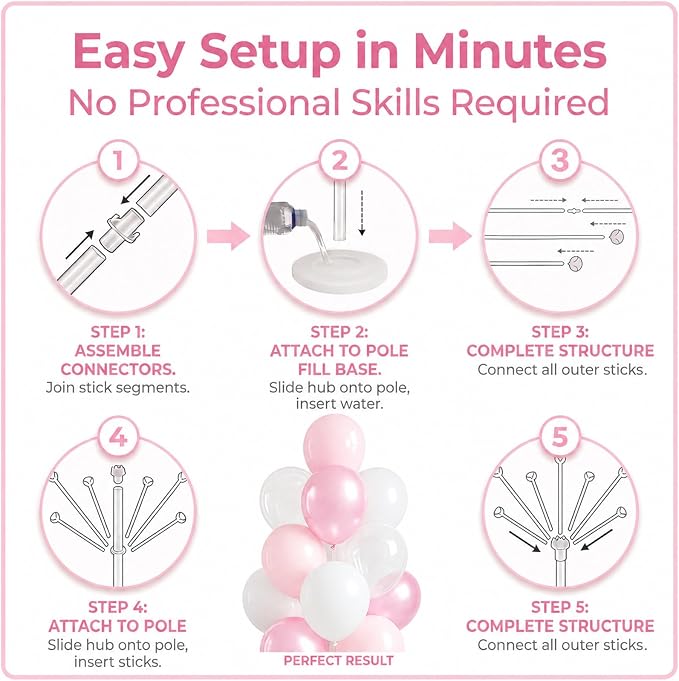 Balloon Column Kit for Floor-Balloon Columns with Stand,Clear Pastel Pearl Pink Balloon Base&Pole Tower Backdrop Decoration for Wedding,Bridal Baby Shower,Birthday Party,Bachelorette