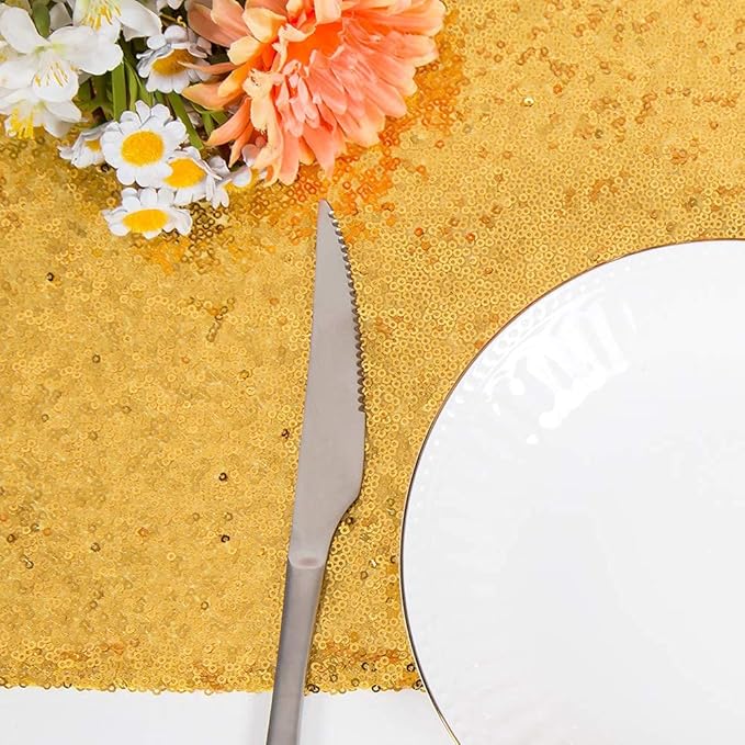 JYFLZQ Gold Sequin Table Runner 12"x108" Pack of 2 Glitter Sequin Fabric Table Linens - Sparkly Runners for Wedding & Birthday Party Decor