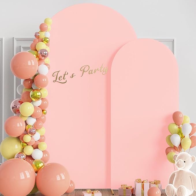 Wokceer Wedding Arch Backdrop Cover 7.2FT, 6FT Set of 2 Spandex Fitted Blushing Pink Arch Covers for Round Top Chiara Arches Backdrop Cover for Birthday Party Ceremony Decor