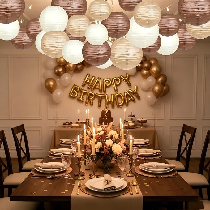 12pcs Brown Cream Paper Lanterns,Hanging Paper Lanterns for Bridal Shower Rustic Boho Birthday Wedding Home Decor Party Decoration