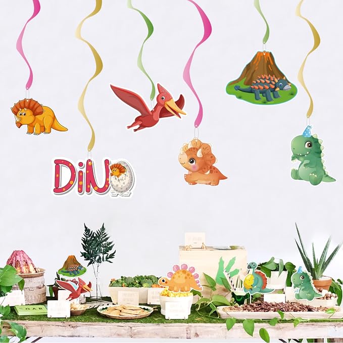 Cartoon Dinosaur Themed Happy Birthday Party Decorations, Plates Napkins Cups Tableware, Dino Backdrop Tablecloth, Happy Birthday Banner, Cake Topper, Colorful Printed Balloons for Kids Adults