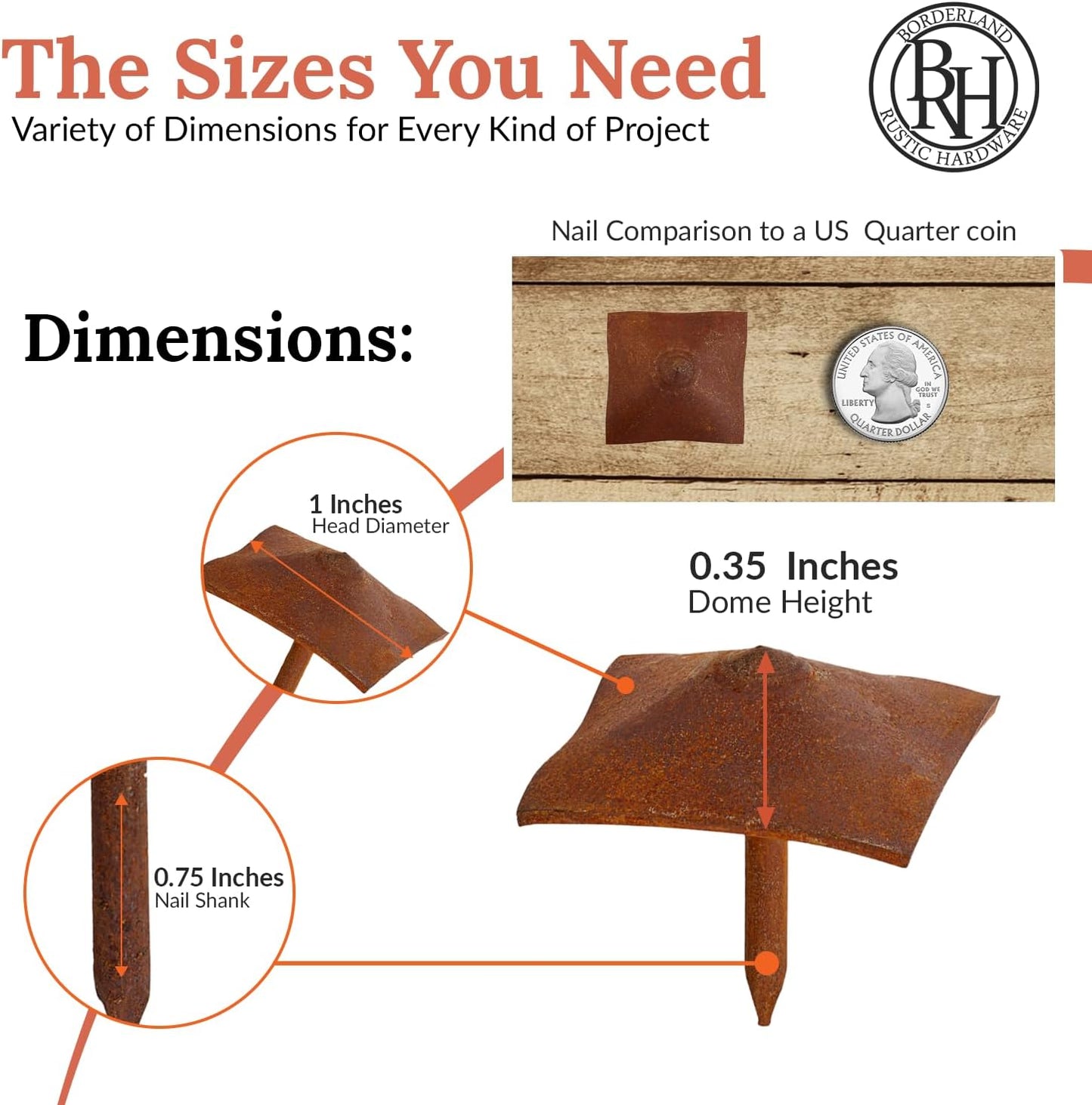 100 Pack 1" Square Head Iron Clavos Decorative Nails – Rusted – Handmade Rustic Square Fasteners for Farmhouse Shutters, Faux Wood Beams, Barn Doors, Shutters, and Gates – Ornamental Wood Accent