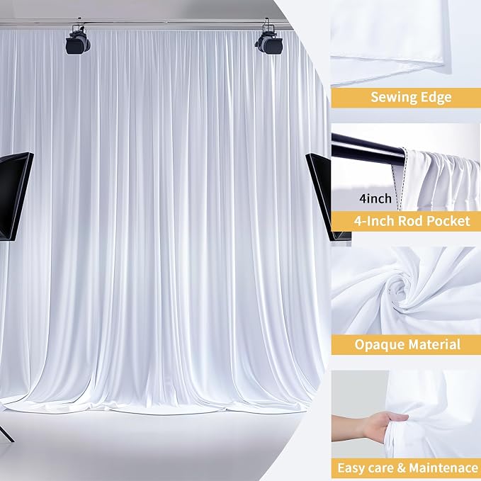Gallety White Backdrop Curtain for Wedding, Photo Backdrop Curtains for Bridal Shower Decorations - 10FT x 10FT White Curtain with Rod Pockets for Celebration,Birthday Parites,Graduations Decor