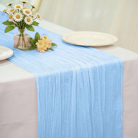 Baby Blue Cheesecloth Table Runner 21x120 Inch Gauze Table Runners Reusable Polyester 10ft Boho Rustic Cheese Cloth Table Runner for Wedding Party Baby Shower Birthday